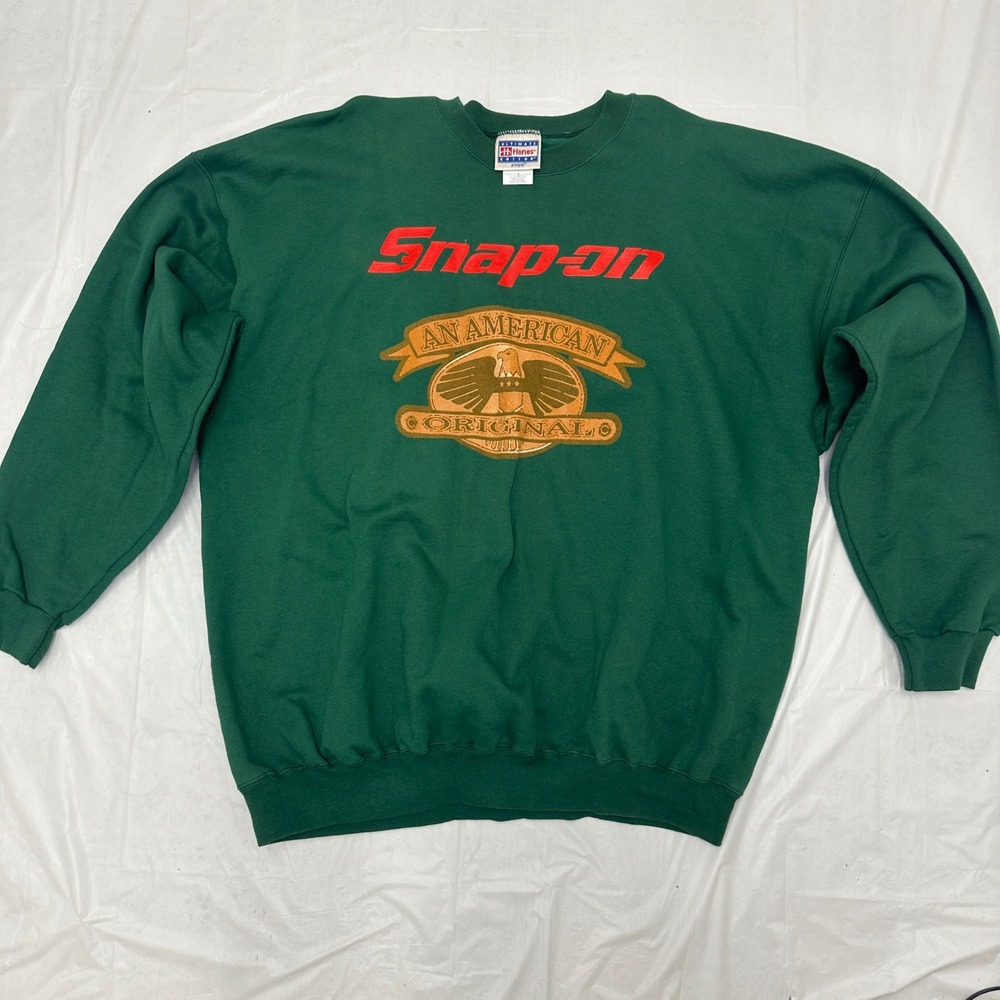 Vtg Snap On Sweatshirt Mens XXL Green Hanes Cotton Eagle American Original 90s